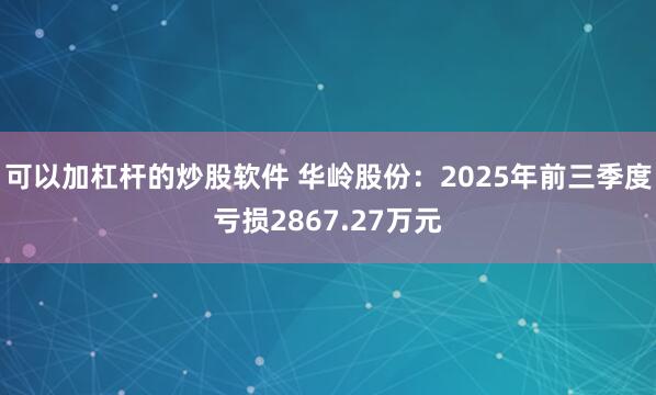可以加杠杆的炒股软件 华岭股份:2025年前三季度亏损2867.27万元