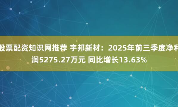 股票配资知识网推荐 宇邦新材:2025年前三季度净利润5275.27万元 同比增长13.63%